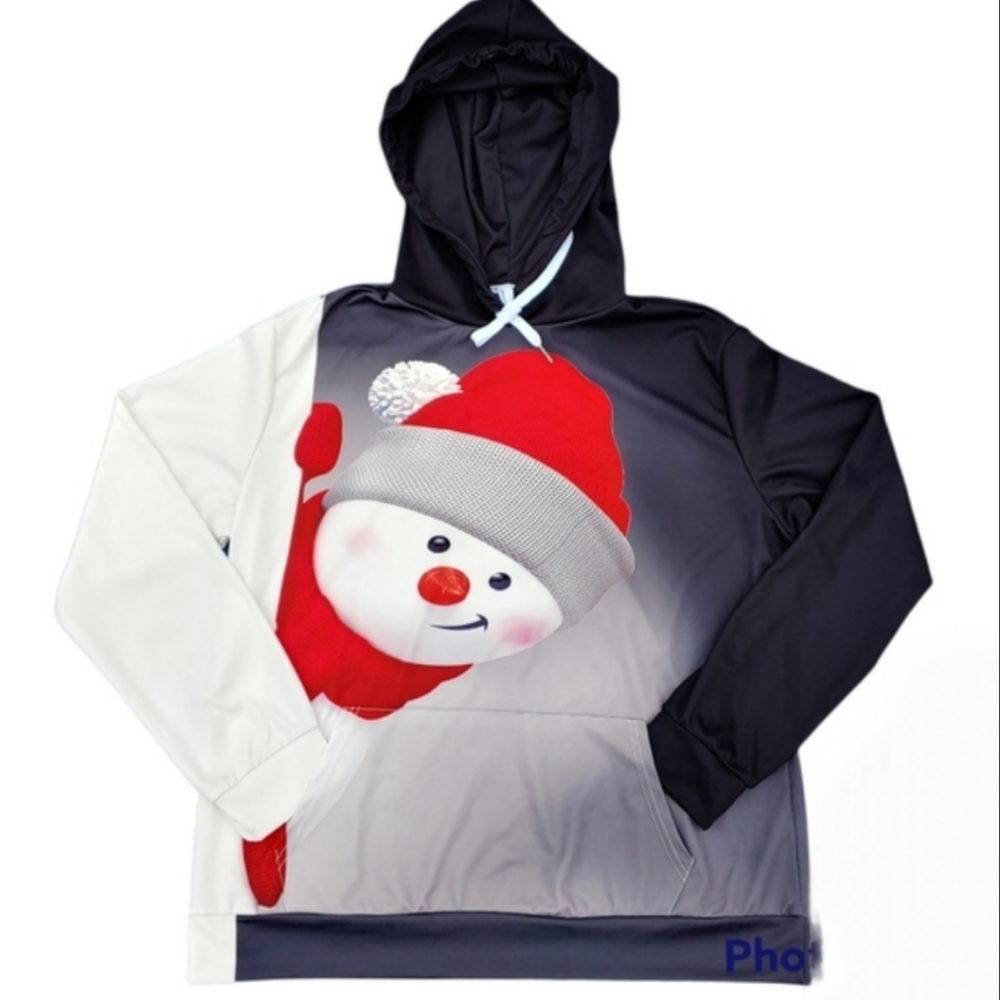 Cellabie Holiday Santa Snow Man Hoodie Long Sleeves Roo Pocket Black Red…